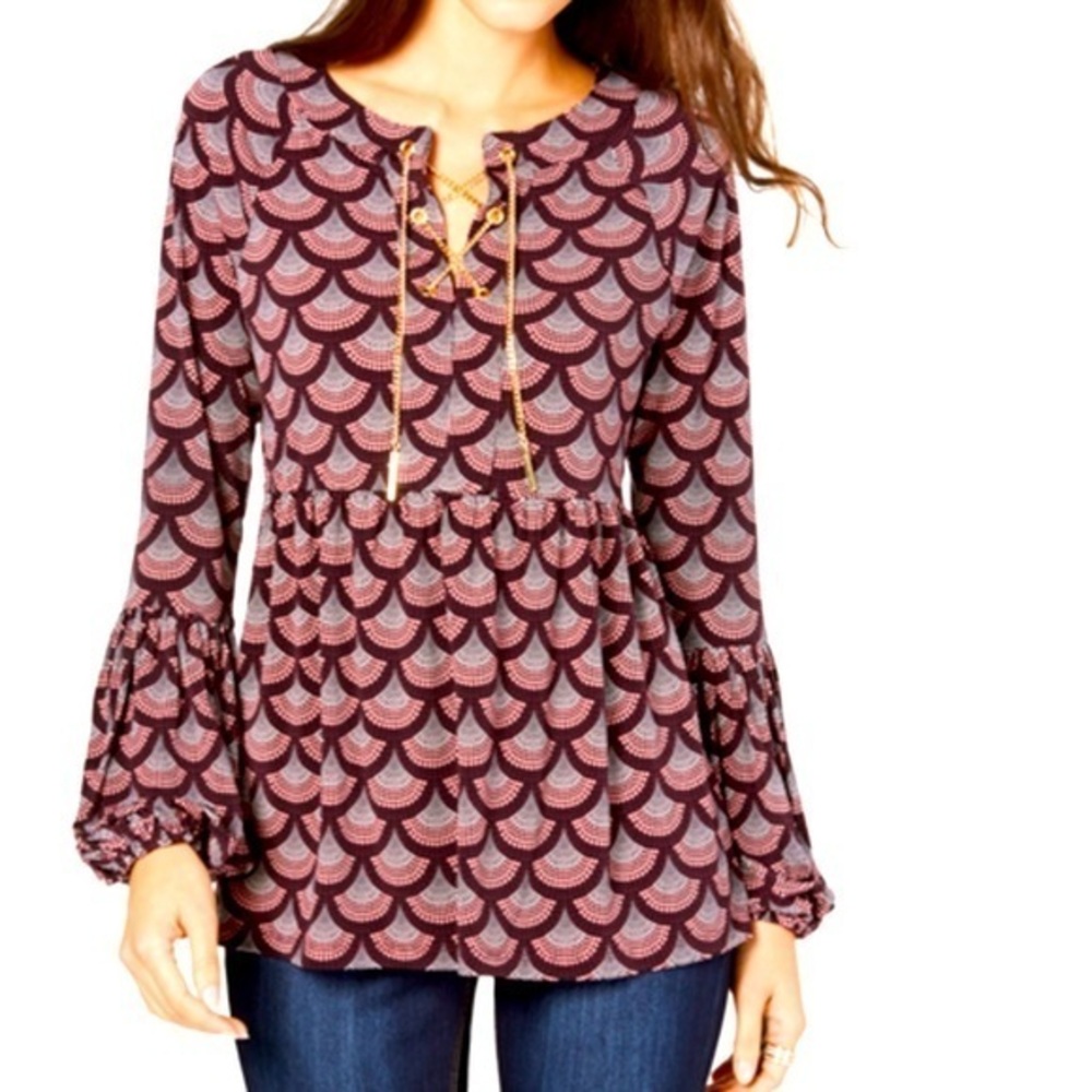 MICHAEL Michael Kors Peasant Style Chandelier Blouse with Gold Chain Size XS